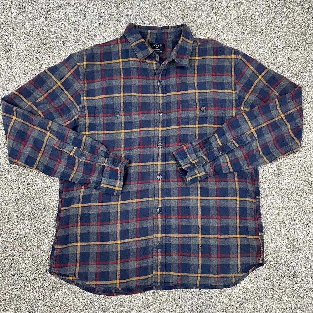 J. Crew Flannel Shirt Blue Red Yellow Button Down Men’s Large New York‎ Plaid